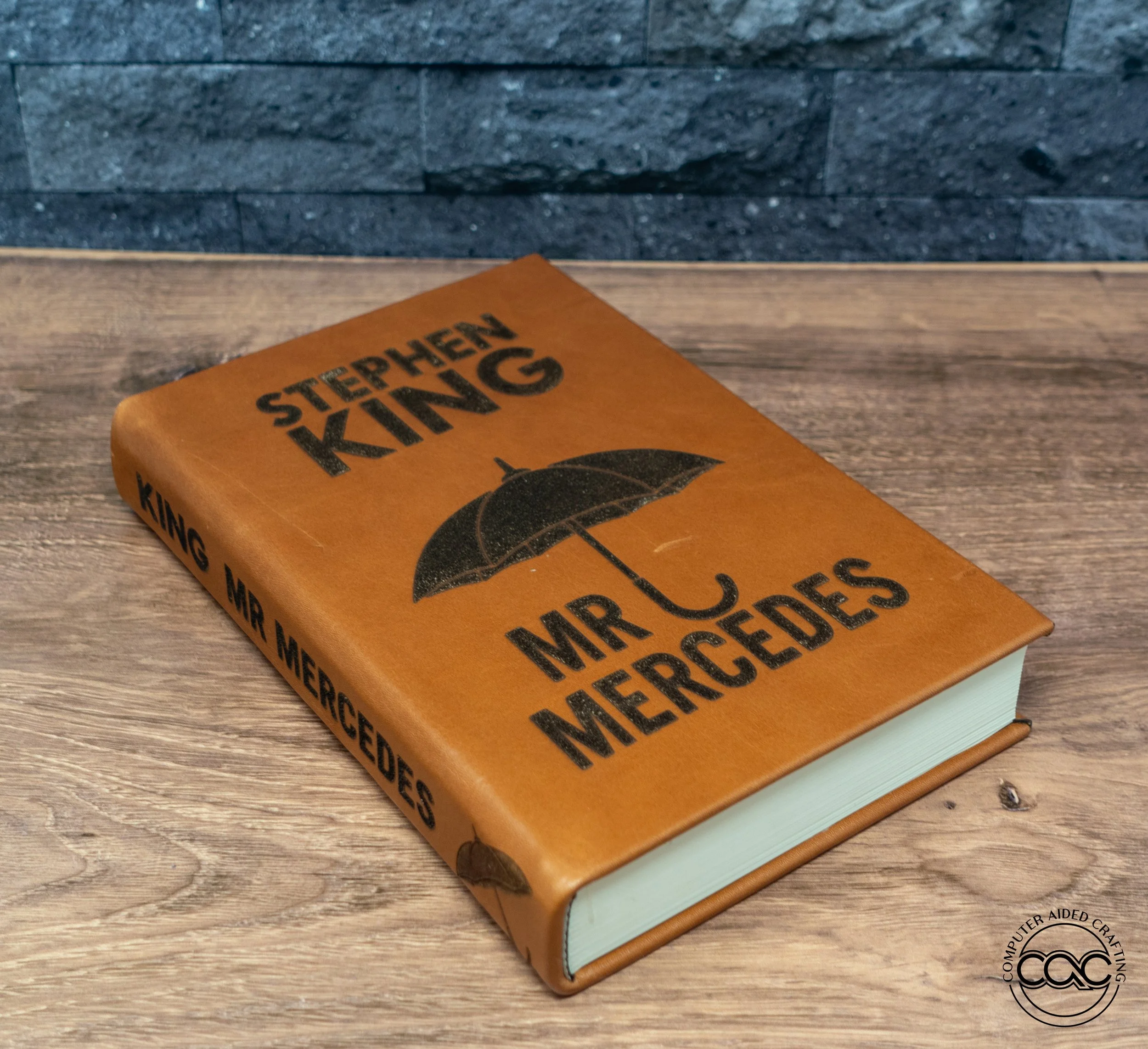 Mr Mercedes by Stephen King, leather bound — Computer Aided Crafting